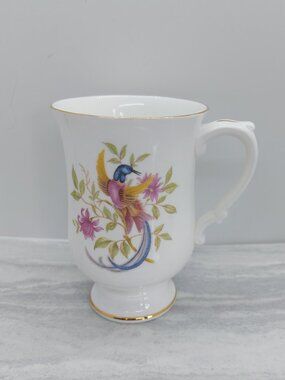 Vintage Crown Staffordshine Bird Of Paradise Footed Cup Fine Bone China England